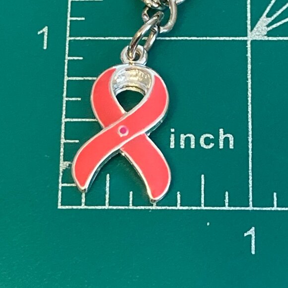 Pink Ribbon Anklet Lot of 2 Breast Cancer Awareness Anklets 8-10.5" Rhodium - Picture 8 of 8